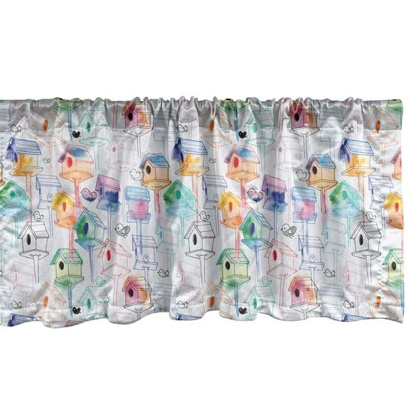 Ambesonne Birdhouse Window Valance, Colorful Nests Sketch, 54" X 12", Pale Mauve Multicolor