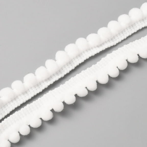 Polyester Lace Trim Single Edge with Pom Poms Ball Trimming Garment Accessories White 3/8 inch(10mm) 40~50 yards/bundle