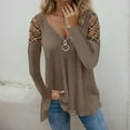 thumbnail image 2 of Womens Long Sleeve Cutout Rhinestones Tops Zipper V-Neck Sexy Solid Sparkle Loose Blouse, 2 of 3
