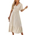 thumbnail image 2 of Vestido De Punto Suizo,Vestido De Manga Corta Con Volantes Y Cuello En V Para Mujer Vestido De Manga Corta Con Cuello En V Creado Magistralmente, 2 of 8