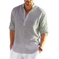 thumbnail image 4 of Chemise en Lin à Manches Longues pour Hommes, Chemise Décontractée en Coton et Lin, Haut P-5TG, Neuf Gratuit, 4 of 4