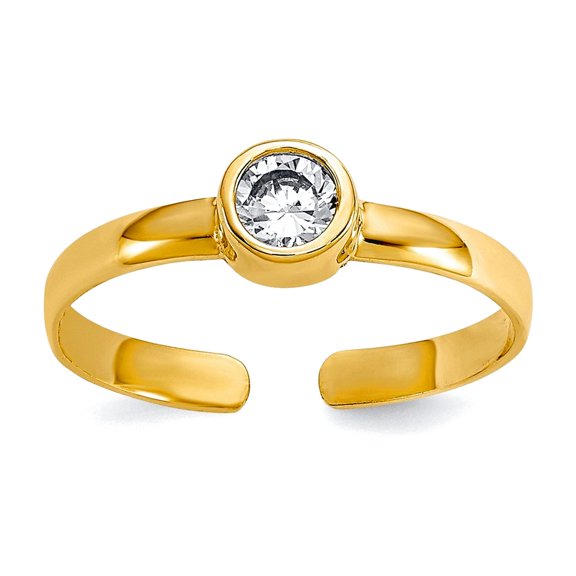 Solid 10k Yellow Gold Polished Bezel-set Round Cubic Zirconia Adjustable toe ring toe ring for Women