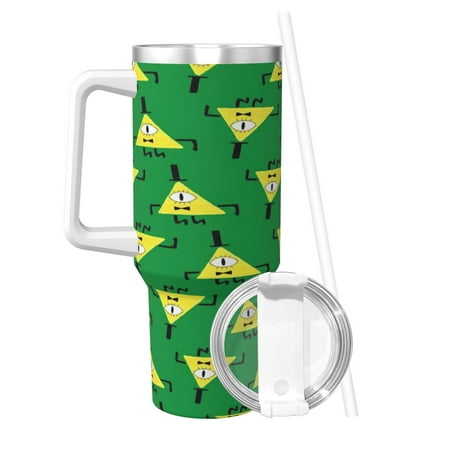 

Bill Cipher Print Thermos Insulated Stainless Steel Hot/Cold Coffee Cup 40oz Ice Bully With Handle