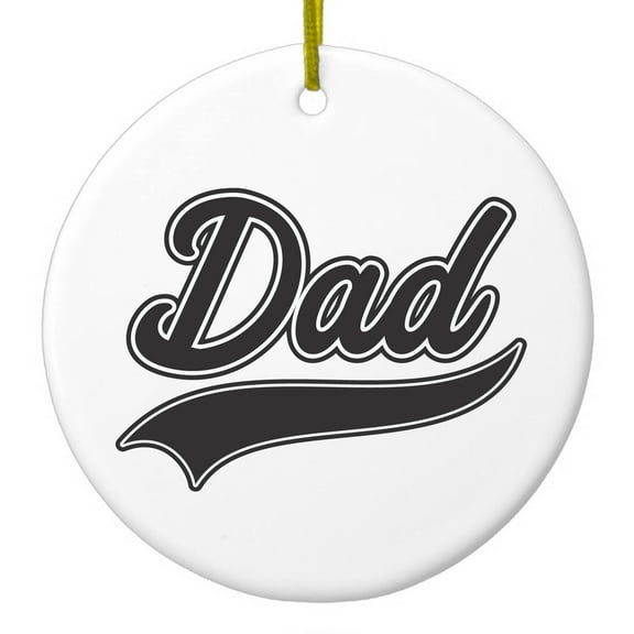 DistinctInk Hanging Ceramic Christmass Tree Ornament with Gold String - Great Gift / Present - 2 3/4 inch diameter - Dad Word Graphic Black