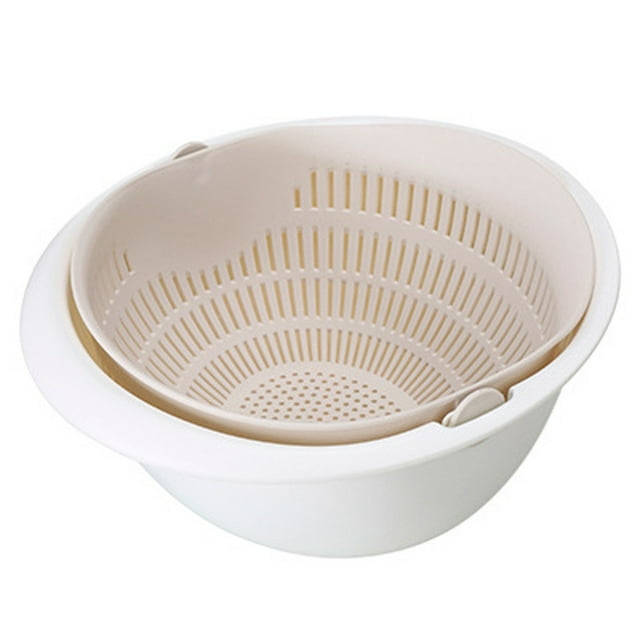 Double Drain Basket Bowl Washing Kitchen Strainer Noodles Vegetables Fruit