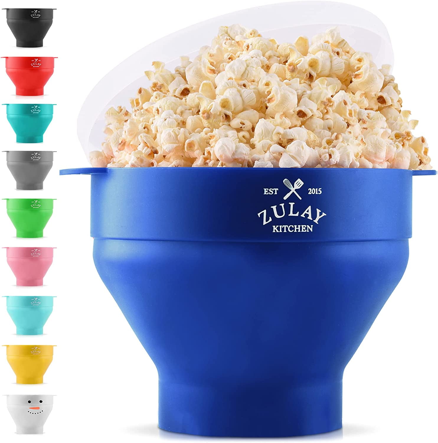 Zulay Kitchen Large Microwave Popcorn Maker BPA Free Silicone Popcorn Popper Collapsible Blue