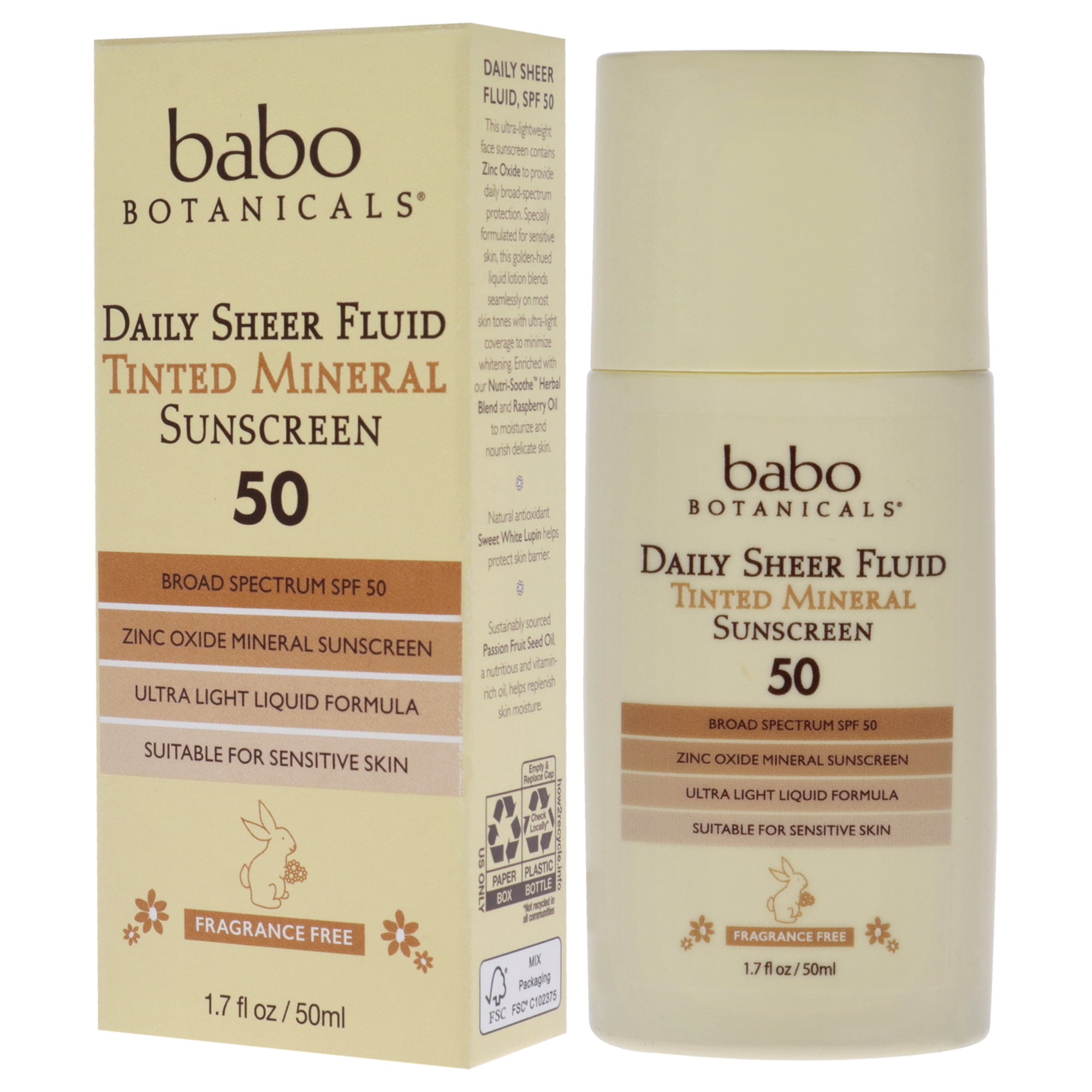 Babo Botanicals Daily Sheer Tinted Mineral Sunscreen Fluid SPF 50 , 1.7 oz Sunscreen