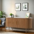 thumbnail image 6 of Haverchair 55" Storage Cabinet with Tambour Doors and Shelves, Fluted Sideboard Buffet Cabinet, Credenza Storage Cabinet for Living Room, Sideboard Accent Console Storage Cabinet for Entryway (Brown), 6 of 8