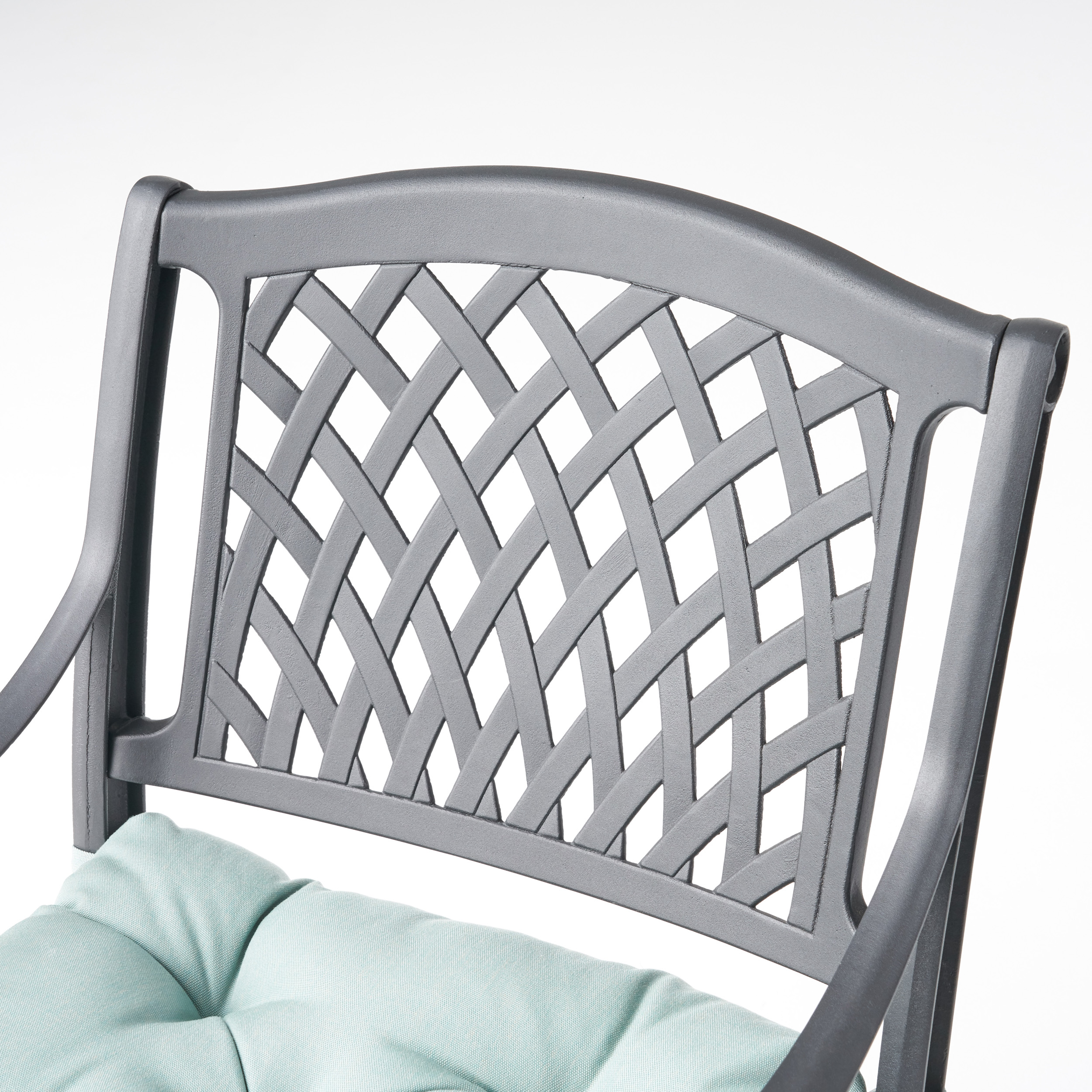 Kaleb Outdoor Cast Aluminum Dining Chair with Cushion, Set of 2, Antique Matte Black, Teal