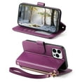 thumbnail image 4 of For Apple iPhone 15 Pro Max Wallet  Phone Case-PU Leather  Bowknot Magnetic Flip Cover with Card Slots,Zipper Pocket & Detachable Wrist Strap,Shockproof,Purple,For iPhone 15 Pro Max, 4 of 8