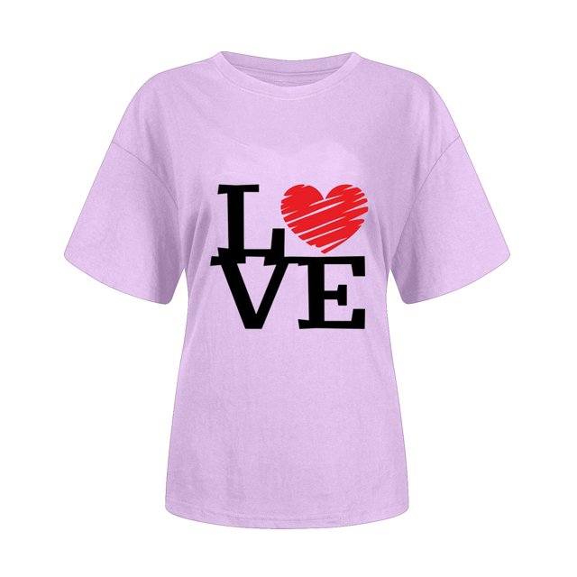 Pompotops T-shirt à Manches Courtes pour Femmes Imprimé Saint-Valentin Col Rond