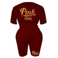 thumbnail image 3 of LovelyWholesale Women's Plus Size Rhinestone Pink Letter Shorts Set, 3 of 4