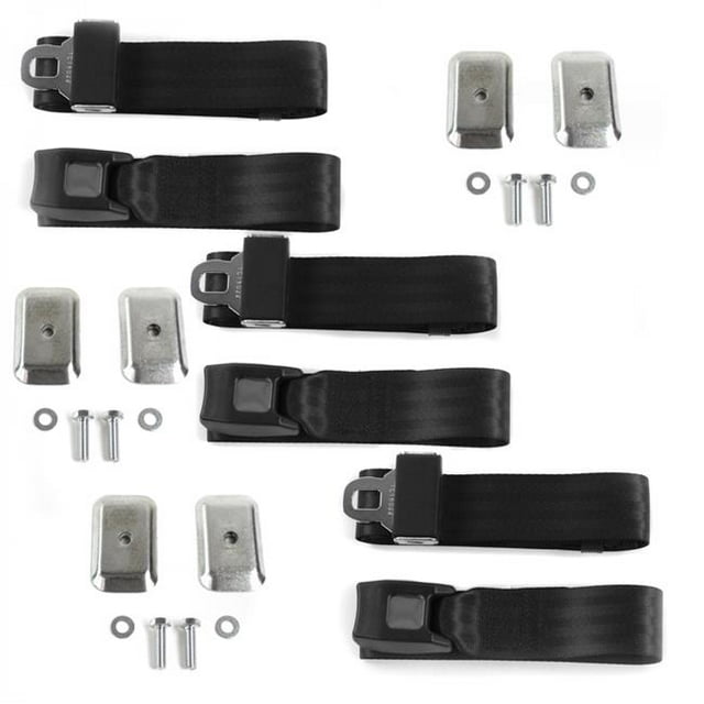 Camaro 1993-2002 Standard 2 Point Black Lap Bench Seat Belt Kit with Bracketry - 3 Belts