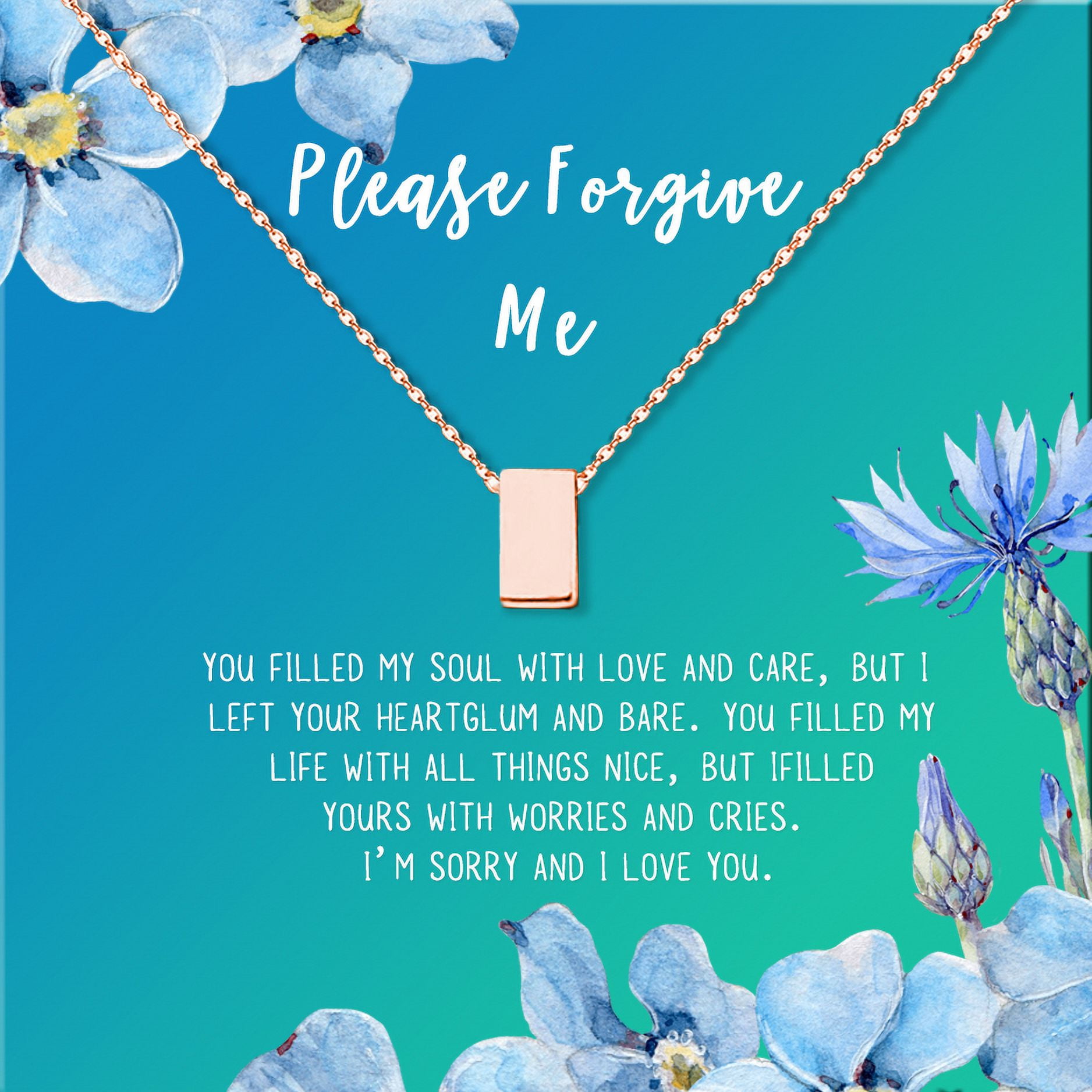 Anavia Forgiveness Gift for Girlfriend, Please Forgive Me Card Necklace, Apology Card, ask for forgiveness Necklace Jewelry Card Gift-[Rose Gold Cube, Bright Blue Gift Card]
