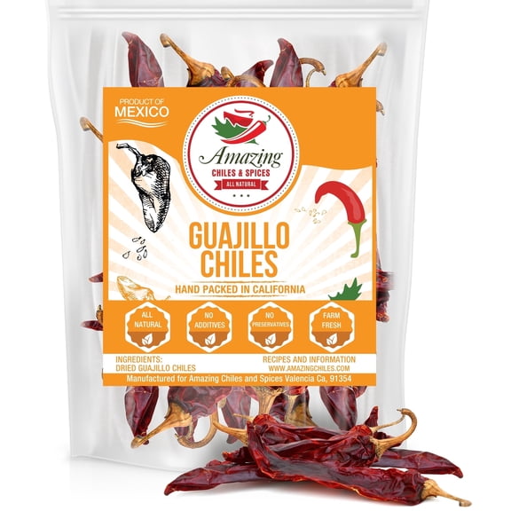 Guajillo Chiles Peppers 4 oz - Natural and Premium - Great For Mexican Recipes Like Mole, Tamales, Salsa, Meats. Mild to Medium Heat