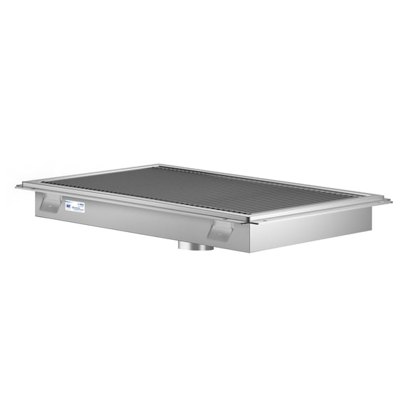 24" x 30" Stainless Steel Floor Trough Drain, 14-Gauge with Subway-Style Grating & Removable Drain Basket, NSF Listed (KM-FTG-2430)