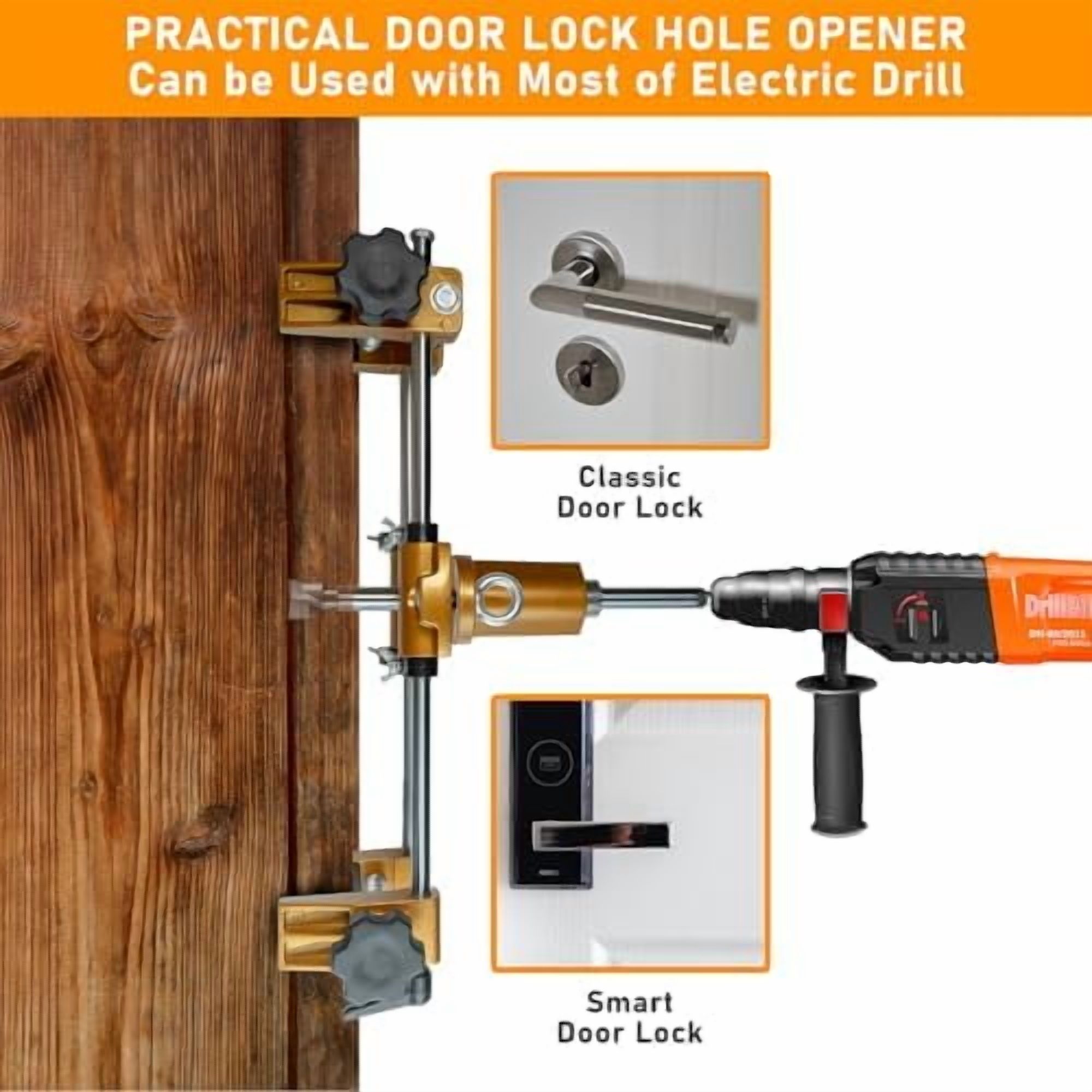 Mortise Lock Jig,Door Lock Hole Opener Kit for Wooden Doors,Door Lock Installation Kit Mortising Machine Mortise Jig with 3 Drill Bits,Suitable for Angle Grinder and Electric Hand Drill