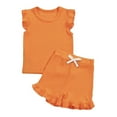 thumbnail image 3 of FASHOFT Baby Girl Summer Outfits Set 2 Piece Pure Color Sleeveless Top Elastic Waist Shorts Casual Beach School Party Yoga Play Clothes For 1 6 Years Girl Clothing Sets Orange, 3 of 5