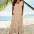 thumbnail image 2 of CHOK Robe en Lin Sans Manches Grande Taille pour Femmes Été Col Fluide Robe Longue de Plage Poches Robe Maxi Décontractée (3TG Bleu Ciel), 2 of 7