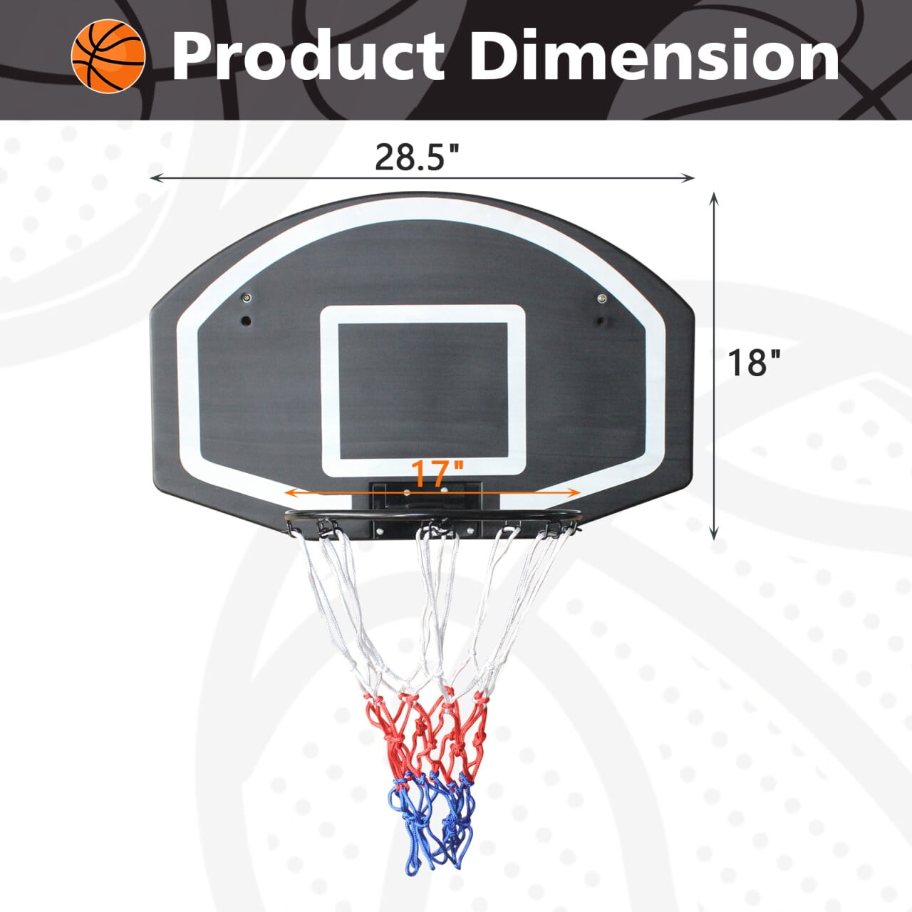 28.5x18 Inch Wall-Mounted Basketball Hoop, Foldable Hoop with Shatterproof Backboard and All-Weather Net, for Outdoor and Indoor, Black