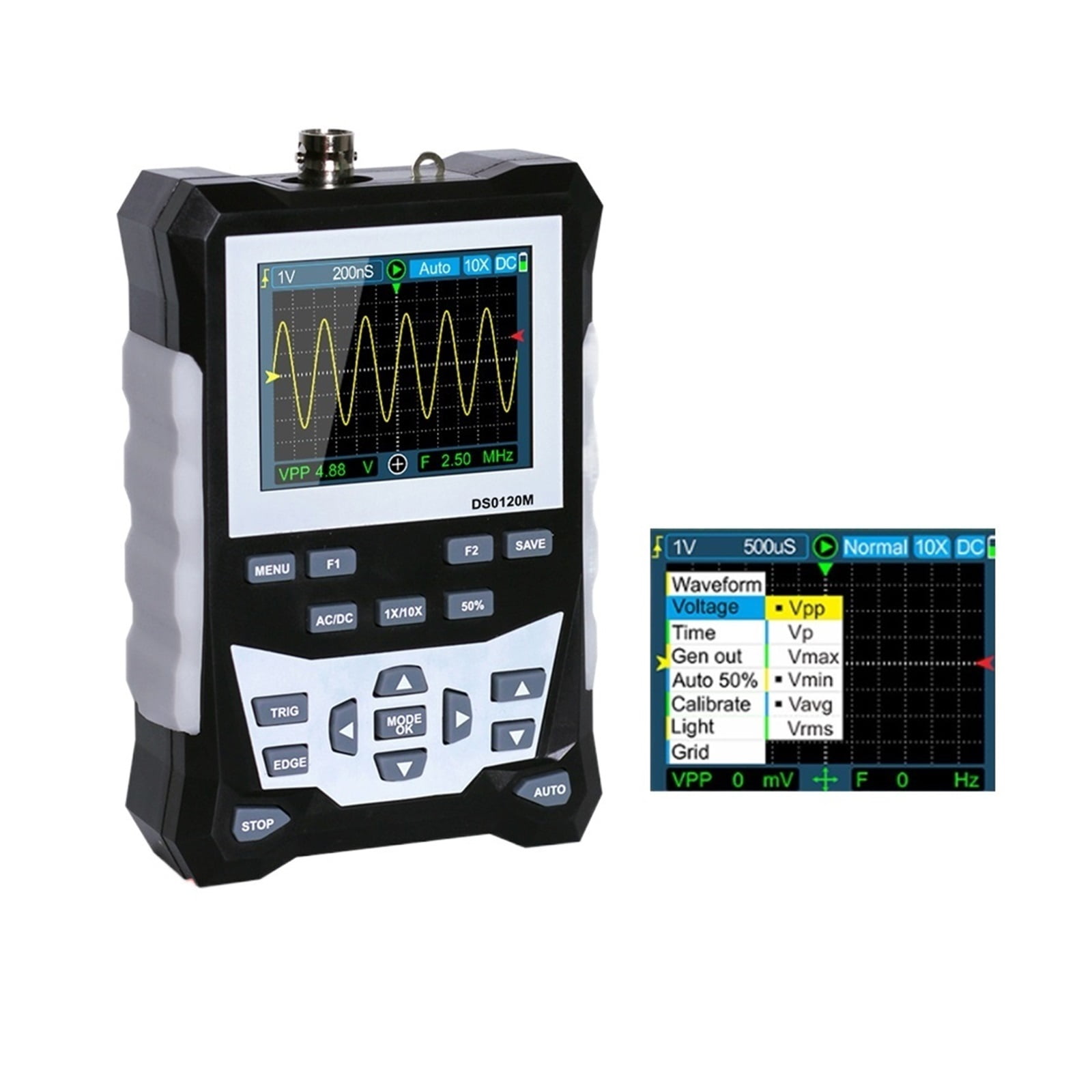 Digital Oscilloscope 320x240 2.4 Inch Portable 120MHz Bandwidth 500MSa/s Sampling Rate with Waveform Storage ,Professional Designed