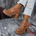 thumbnail image 3 of Rokment Women's Dressy Sandals 2026 Fashion Casual Leather Hollow out T-Strap Platform Chunky Block High Heels Dress Pumps Comfortable Heeled Walking Summer Shoes for Ladies Brown Size 6.5, 3 of 5