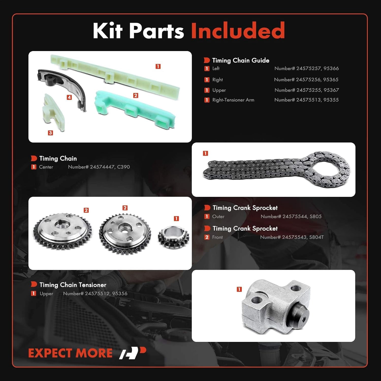 A-Premium Engine Timing Chain Kit W/Guide & Tensioner [fits DOHC, 4Cyl 2.4L] Compatible with Chevrolet Malibu, Cavalier 96-20 & Buick Skylark & Olds Achieva, Alero & Pontiac Grand Am, Sunfire 96-02