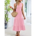 thumbnail image 5 of Womens Summer Maxi Dresses Flowy V Neck Sleeveless Swing Casual Beach Sundress with Pockets Pink S, 5 of 9