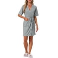 thumbnail image 1 of Bata de baño INSPIRE CHIC para mujer, de waffle, de mangas cortas, con cintas de envoltura, ropa de casa suave con bolsillo, color gris, 1 of 6