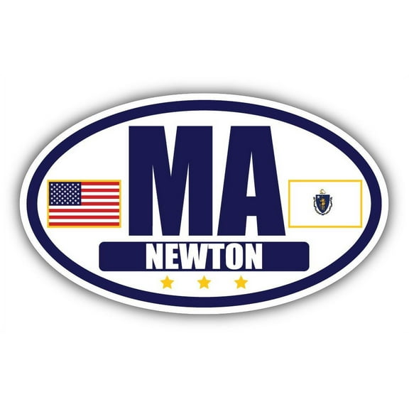 Flag of Massachusetts / American Flag Oval 3M Vinyl Bumper Sticker Decal | Navy & Gold Newton, MA Sticker Vinyl Decal