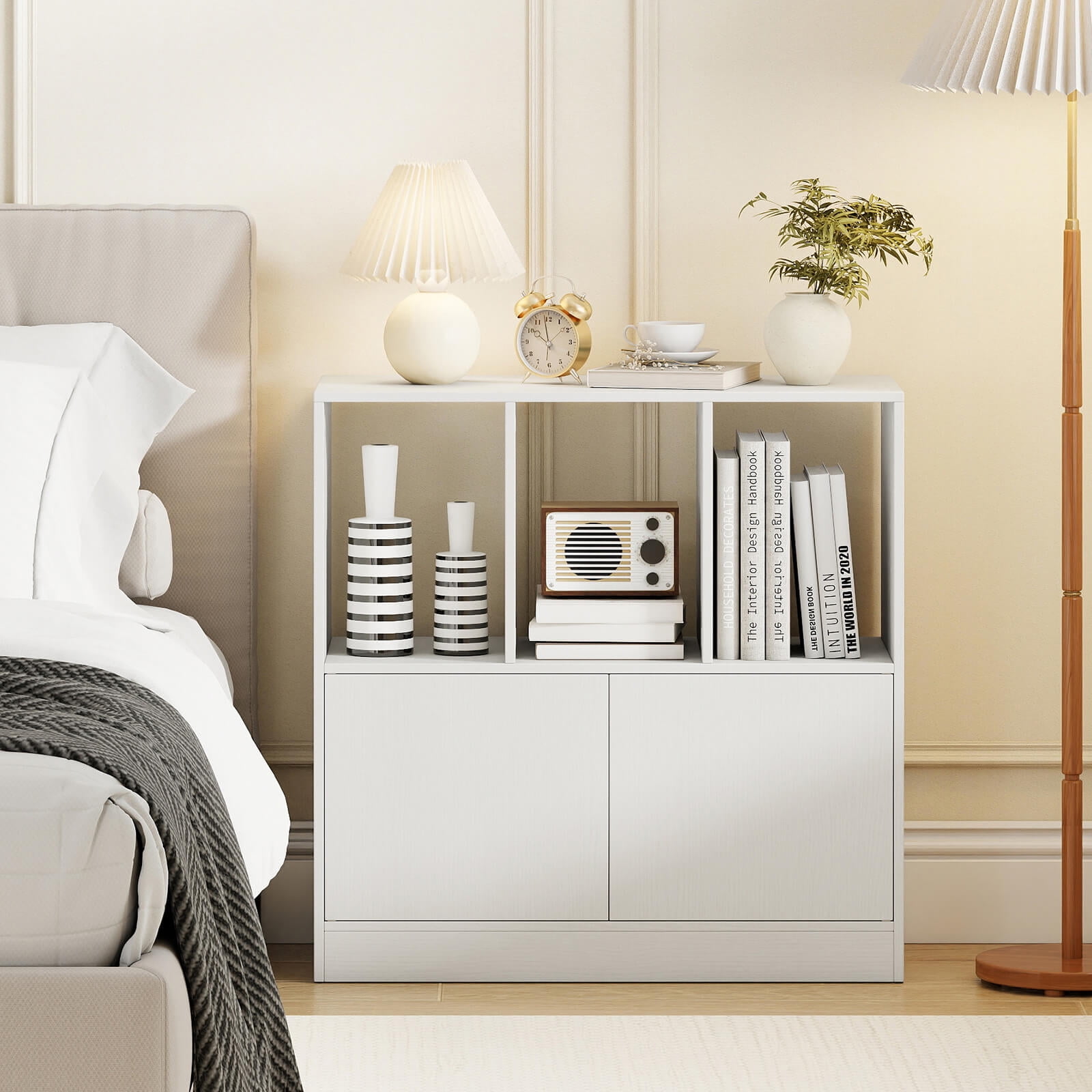 Costway 2 PCS Cube Bookcase with Doors, Open Compartments & Cabinet, Modern Display Shelf White