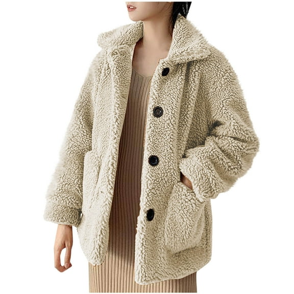 Womens Fuzzy Teddy Coat Lapel Open Front Cardigan Coat Faux Fur Warm Winter Jacket Outwear