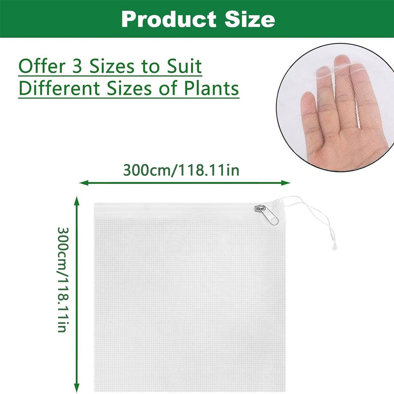 Fruit Tree Netting, Netting for Garden Protection, 118X118 In, White Mesh, Mesh Bags with Zipper, Mesh Bags Drawstring, Outdoor, 1 Pc