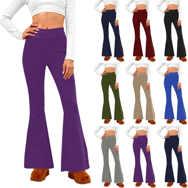 Pincandy Women's Solid Color Elastic Waist Yoga Flared Pants, Comfortable, Casual & Fitness Activities