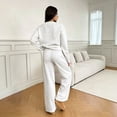 thumbnail image 6 of Domzest Sweatsuits 2 Piece Sets for Women Long Sleeve V Neck Off the Shoulder Sweatshirt & Wide Leg Sweatpants Casual Fall Outfits Light Gray S, 6 of 6