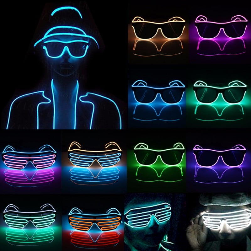 LED EL Wire Glasses Light Up Glow Sunglasses Eyewear DJ Nightclub Party 3V Drive