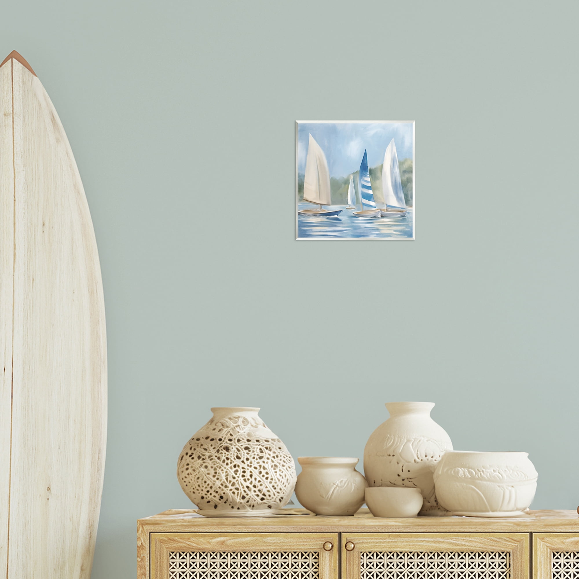 Stupell Industries Sailboat Day Painting Coastal Painting Unframed Art Print Wall Art, 12 x 12