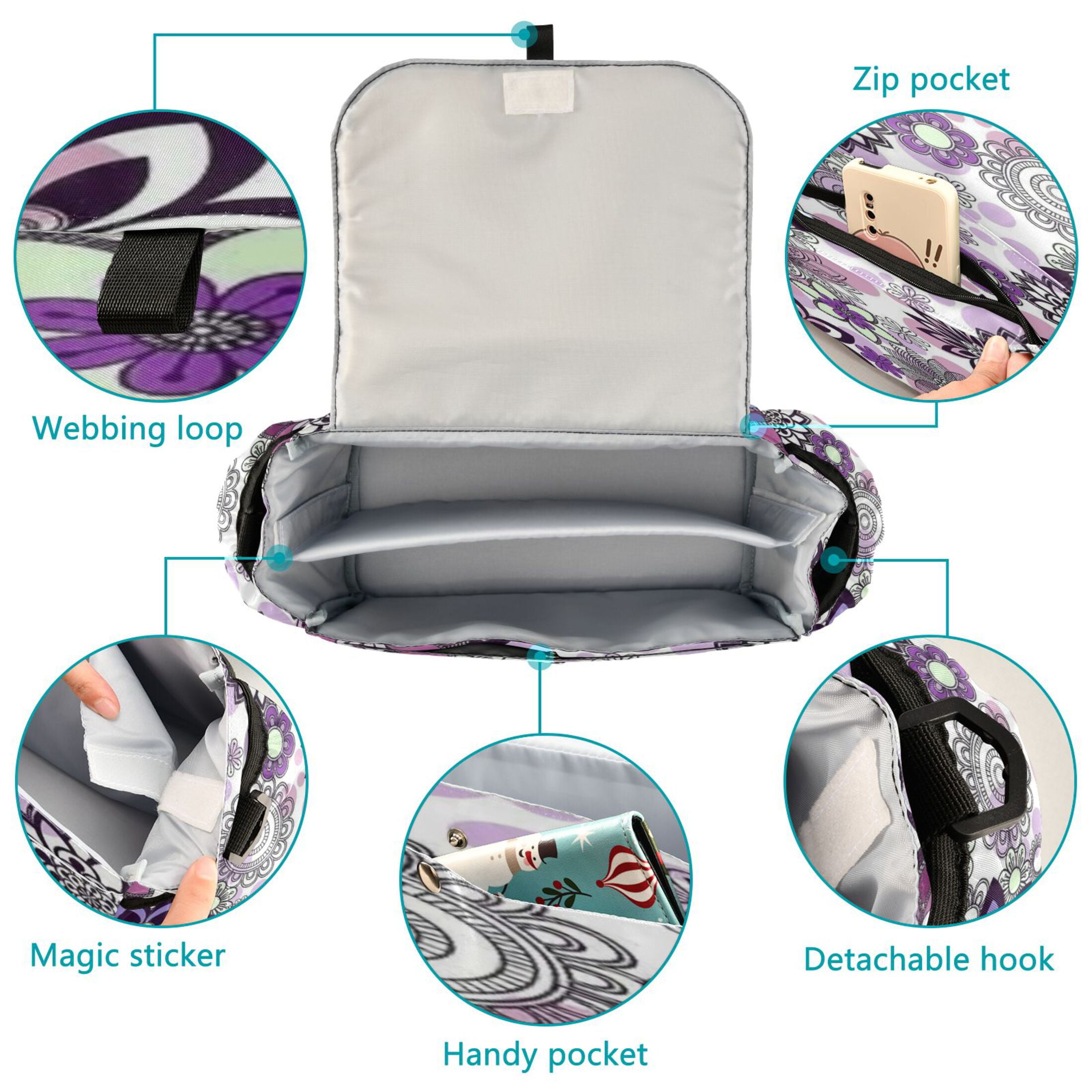 DIXRUYEE Stroller Organizer Circular Garden Of Flowers Printed