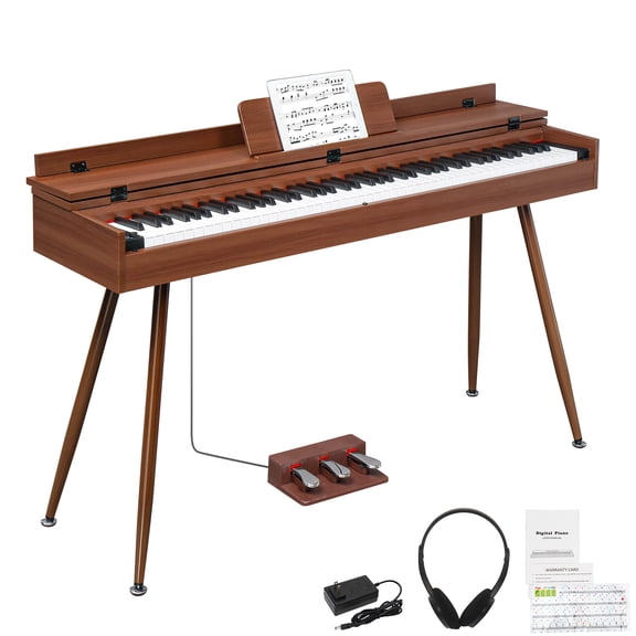 Glarry 88 Key Digital Piano,Full Weighted Keyboards Piano with Metal Stand, Triple Pedals, Headphone, Dark Brown