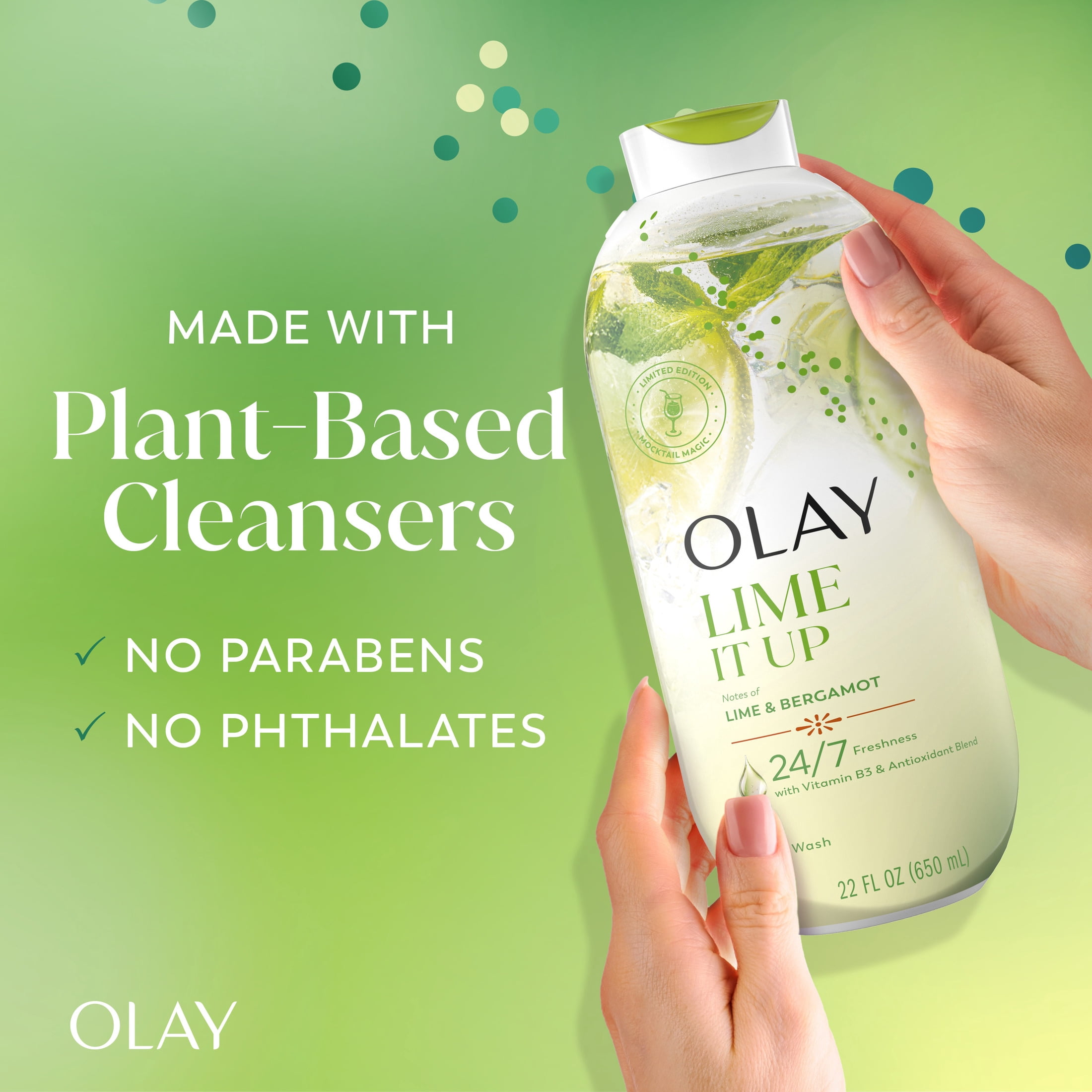 (4 pack) Olay Lime It Up Body Wash with Notes of Lime and Bergamot, Vitamin B3 and Antioxidant Blend, 22oz