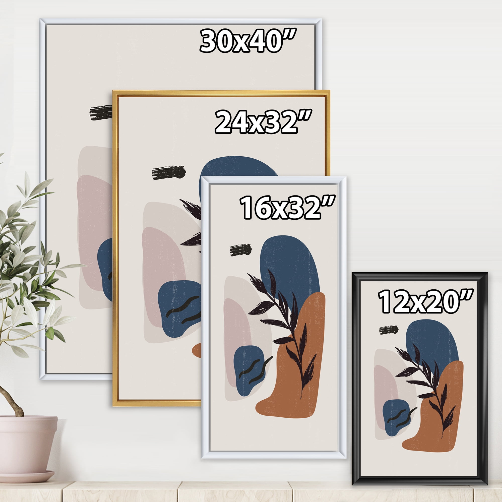 Designart 'Boho Minimalist Botanical Vintage Print' Modern Framed Canvas Wall Art Print