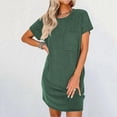 thumbnail image 2 of Laqbezok Ribbed Knit Pocket Dress, Casual Textured Vertical Short Sleeve Stripe Mini Dress, Slimming Round Neck Summer T-Shirt Dress, Solid Color Tunic Sun Dress, 2 of 7