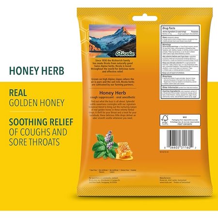 Ricola Honey Herb Cough Drops, 45 Count, Fair Trade Honey & Natural Menthol Cough Suppressant & Throat Relieving Drops, Great Tasting Relief for Coughs & Throat Irritation Symptoms