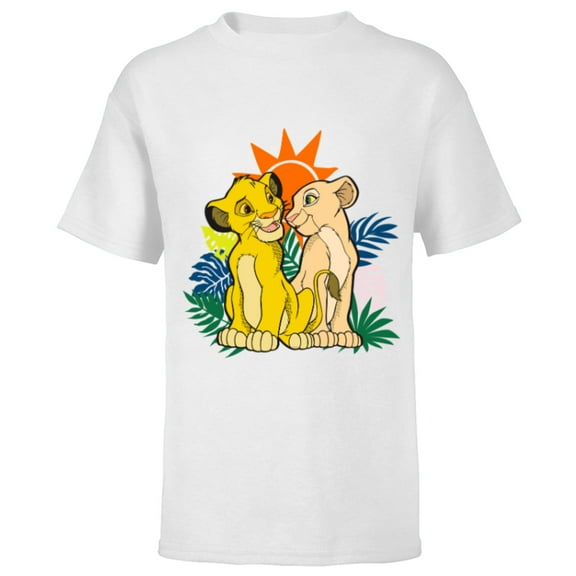 Disney The Lion King Young Simba and Nala - Short Sleeve T-Shirt for Kids - Customized-White