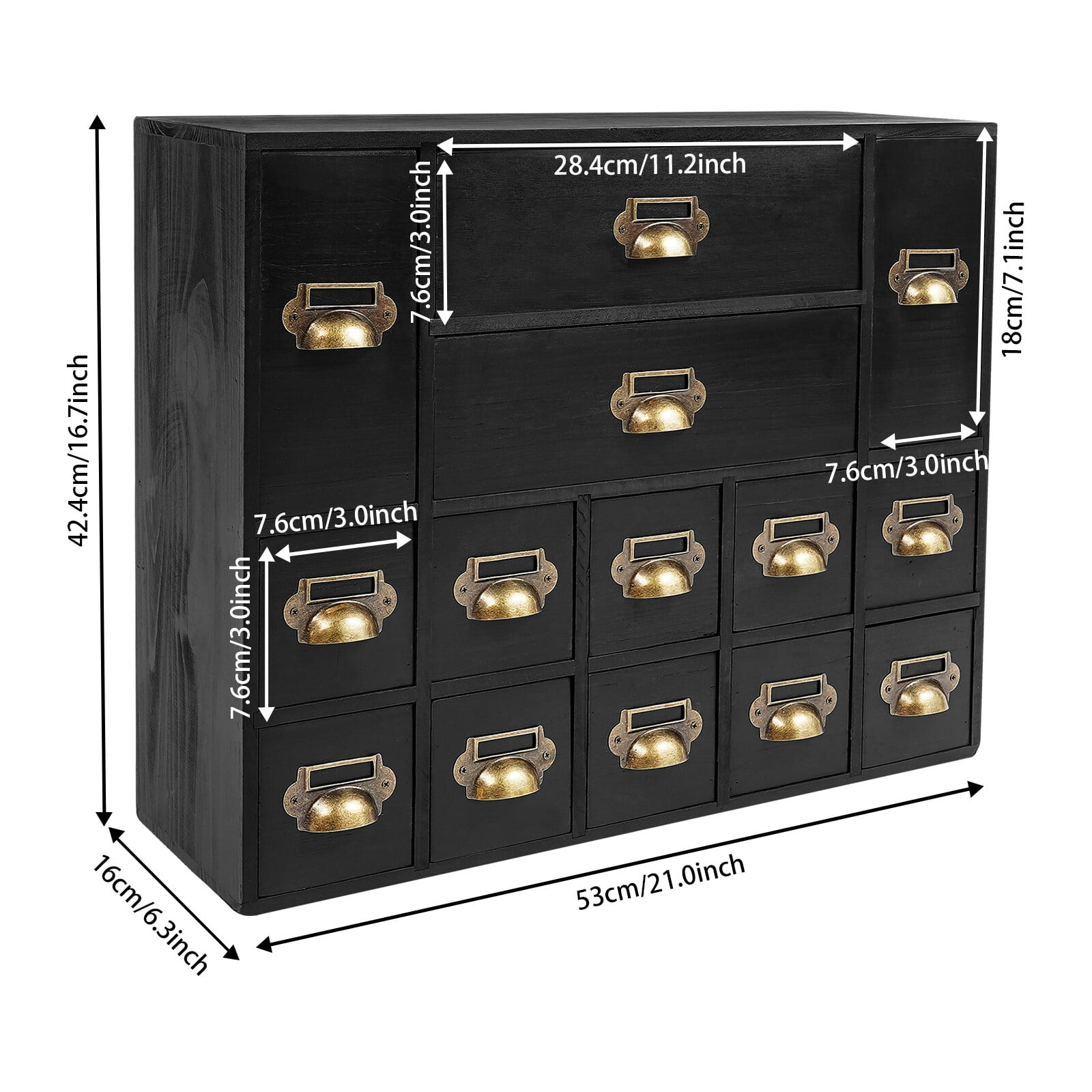 Black Vintage Storage Cabinet Wooden Organizer w/ 14 Drawers FreeStanding For Various Small Crafts, A Kitchen Organizer