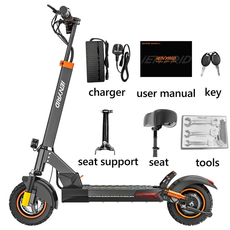 iENYRID 16Ah 800W Electric Scooter with Seat, Off 10 Inch Air-Filled Tires, Max Speed Up MPH & Range Up to 31 Miles, Folding E Kick Scooter Dual Brake & Shock
