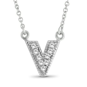 JewelersClub Accent White Diamond V Initial Sterling Silver Pendant