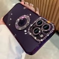 thumbnail image 2 of Compatible for iPhone 14 Pro Max Case with Luxury Clear Plating Logo View Glitter Cute Diamond Sparkly Design Aesthetic Women Teen Girls Phone Cases Bling Camera Protective Cover-Purple, 2 of 11