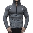 thumbnail image 2 of Men's Half Zip Slim Hooded Top, Contrast Decorative Strips, Raglan Sleeve Cutting, Fit Long Sleeve Sports Shirt for Fitness and Outdoor Activities Dark Gray XXXL, 2 of 5