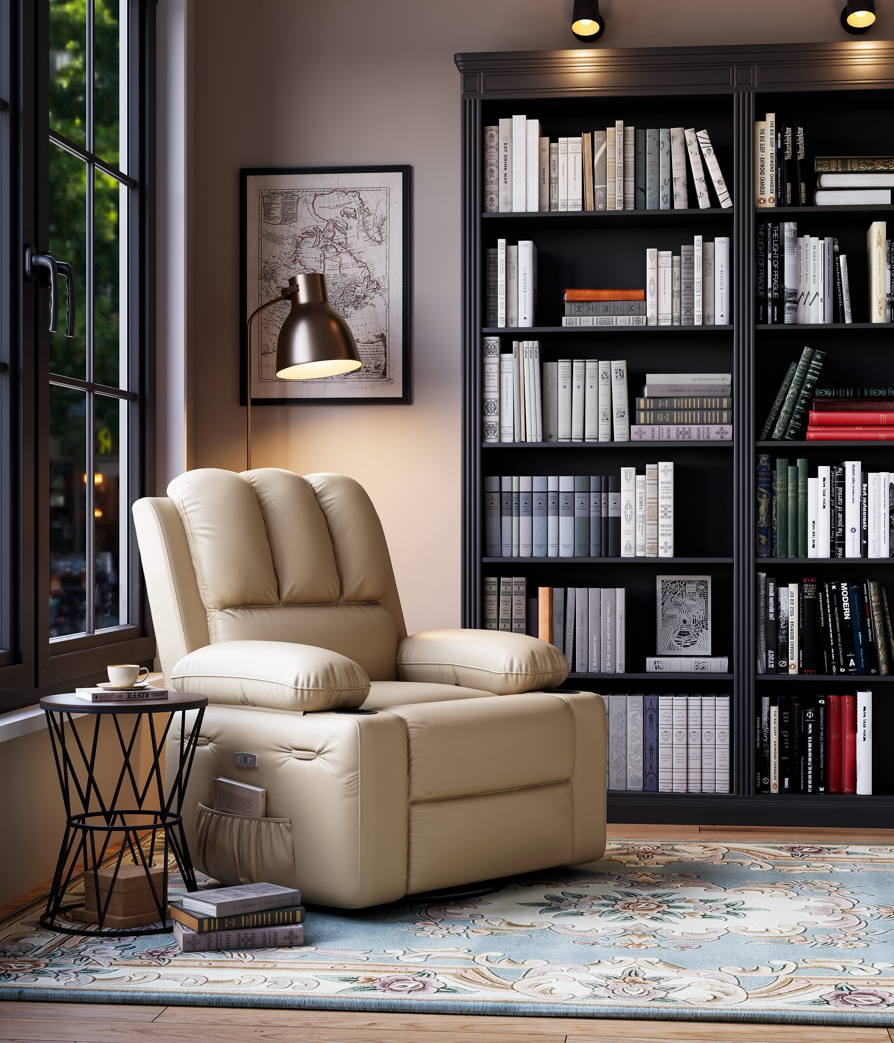 Oversized Electric Recliner Chair with Massage,PU Leather Swivel Rocker Recliner with Remote Control and Cup Holders,26.8" Wide Lounge Chair for Living Room, Bedroom,Nursery